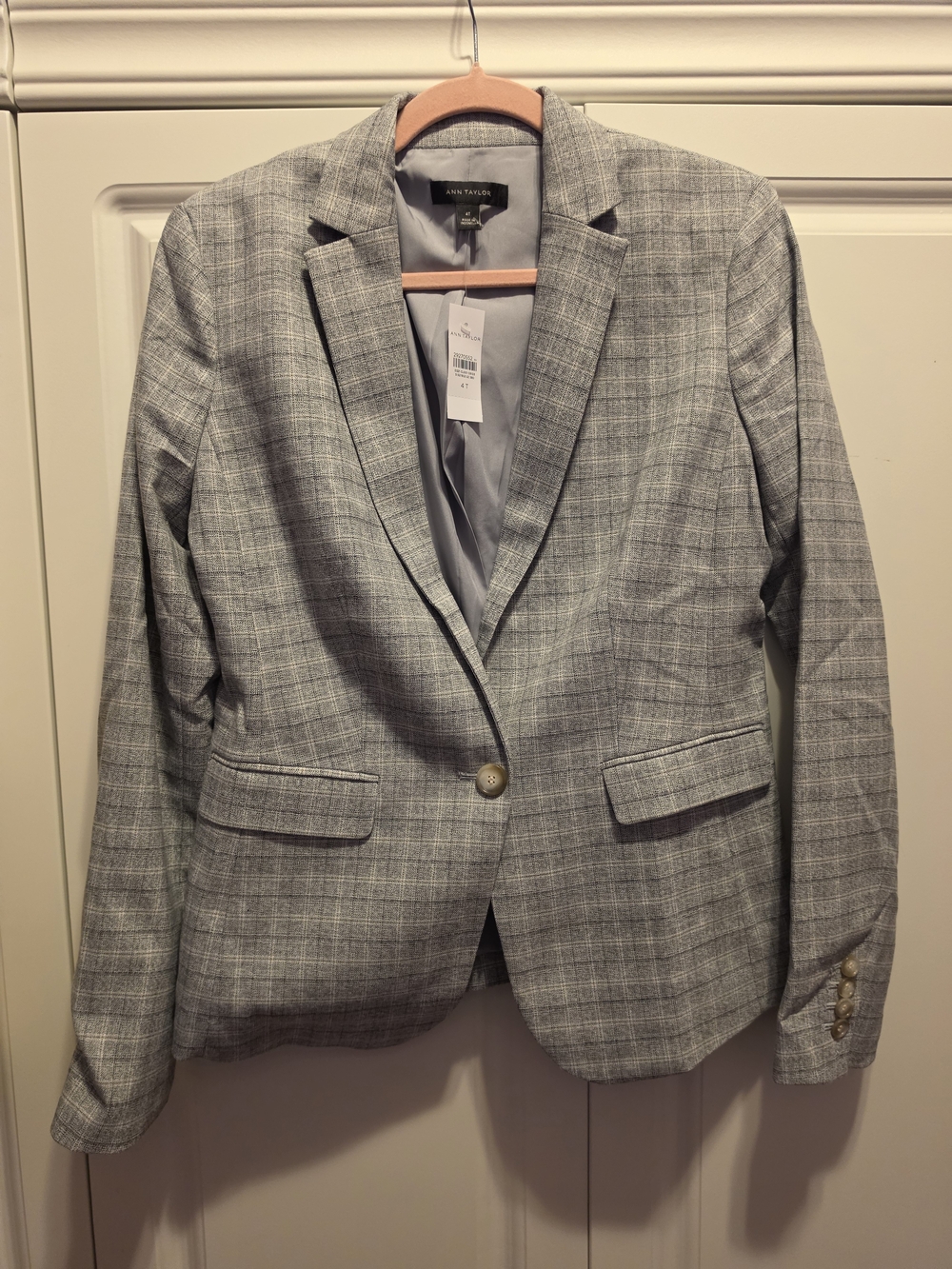 Ann Taylor Light Gray Plaid Tailored Blazer & Pants